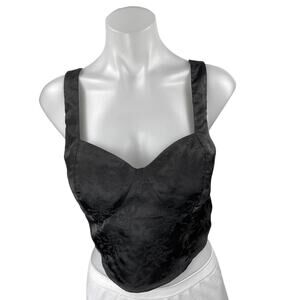 BP. Black Floral Jacquard Sleeveless Satin Corset Bustier Cami Tank Crop Top M